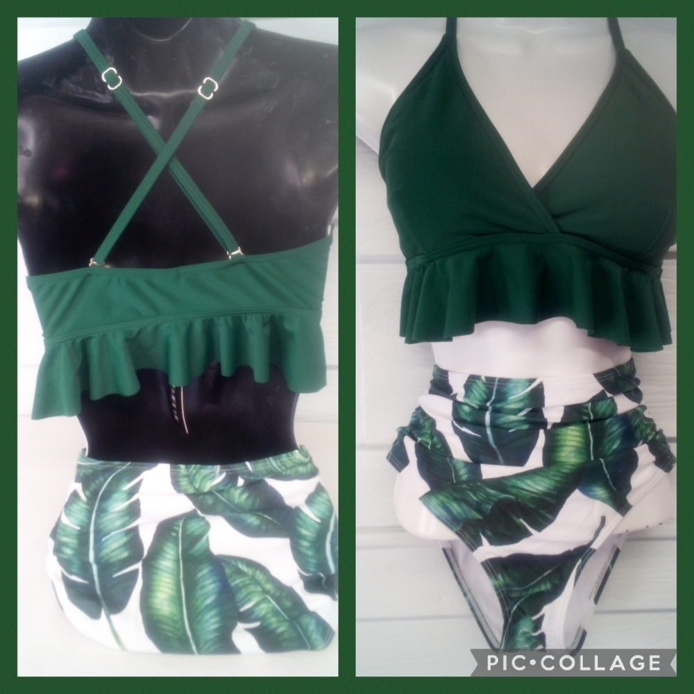 Green top leaf bottom swimsuit.43 - Picture 6 of 7